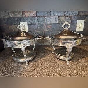 2 matching Vintage silver plate warming chaffing dishes